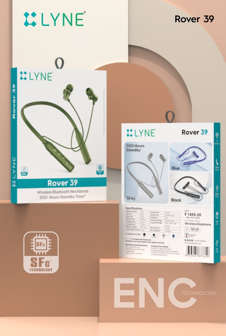 LYNE Rover 39- Wireless Bluetooth 30 hrs music Time ENC Technology Bluetooth