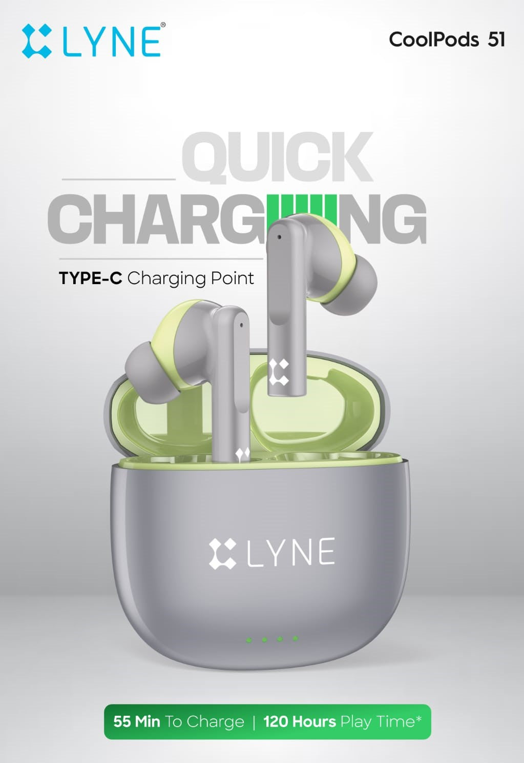LYNE Coolpods 51 -TWS Earbuds with ENC Mic, Deep Bass, 45 Hours Battery Bluetooth