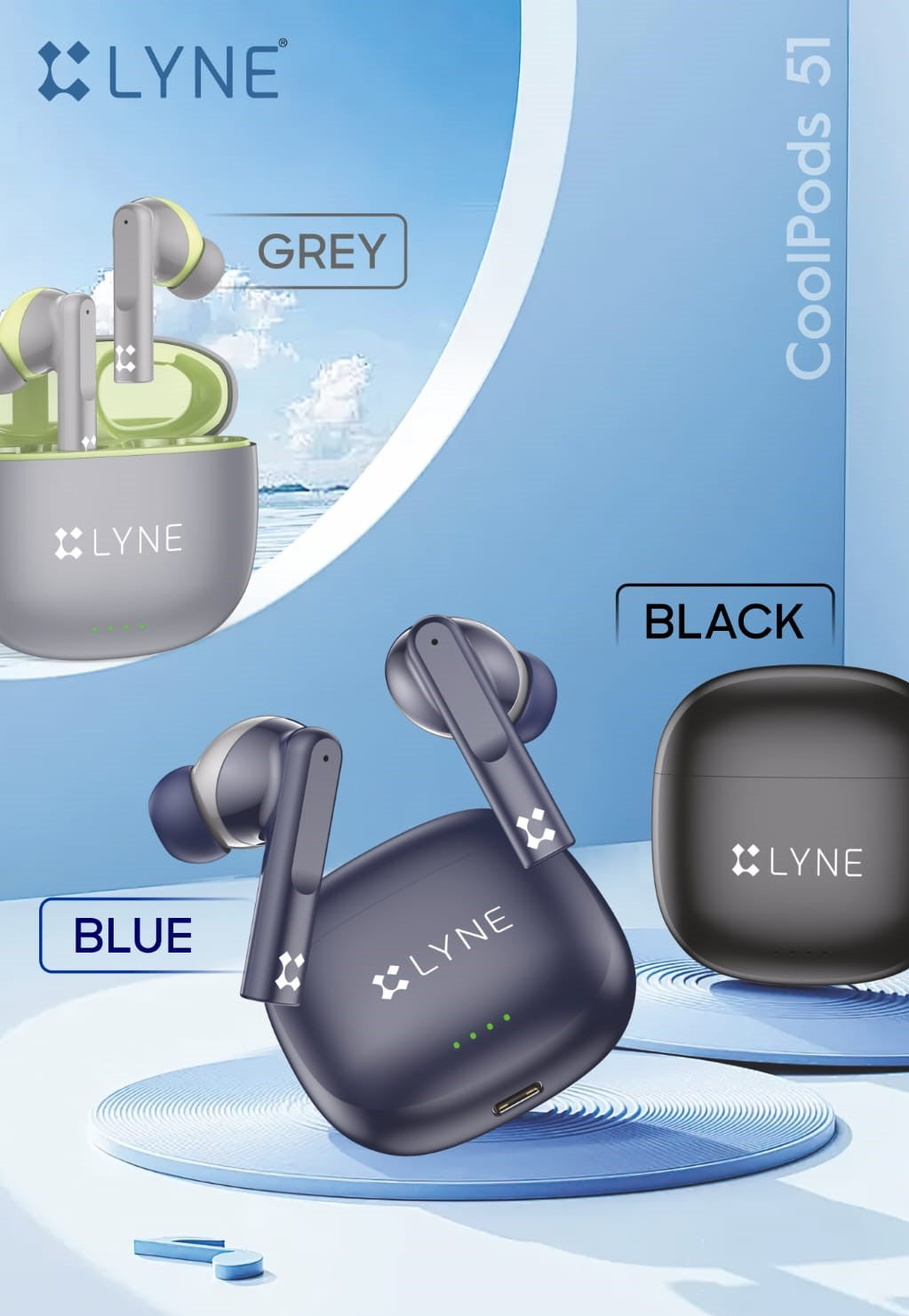LYNE Coolpods 51 -TWS Earbuds with ENC Mic, Deep Bass, 45 Hours Battery Bluetooth