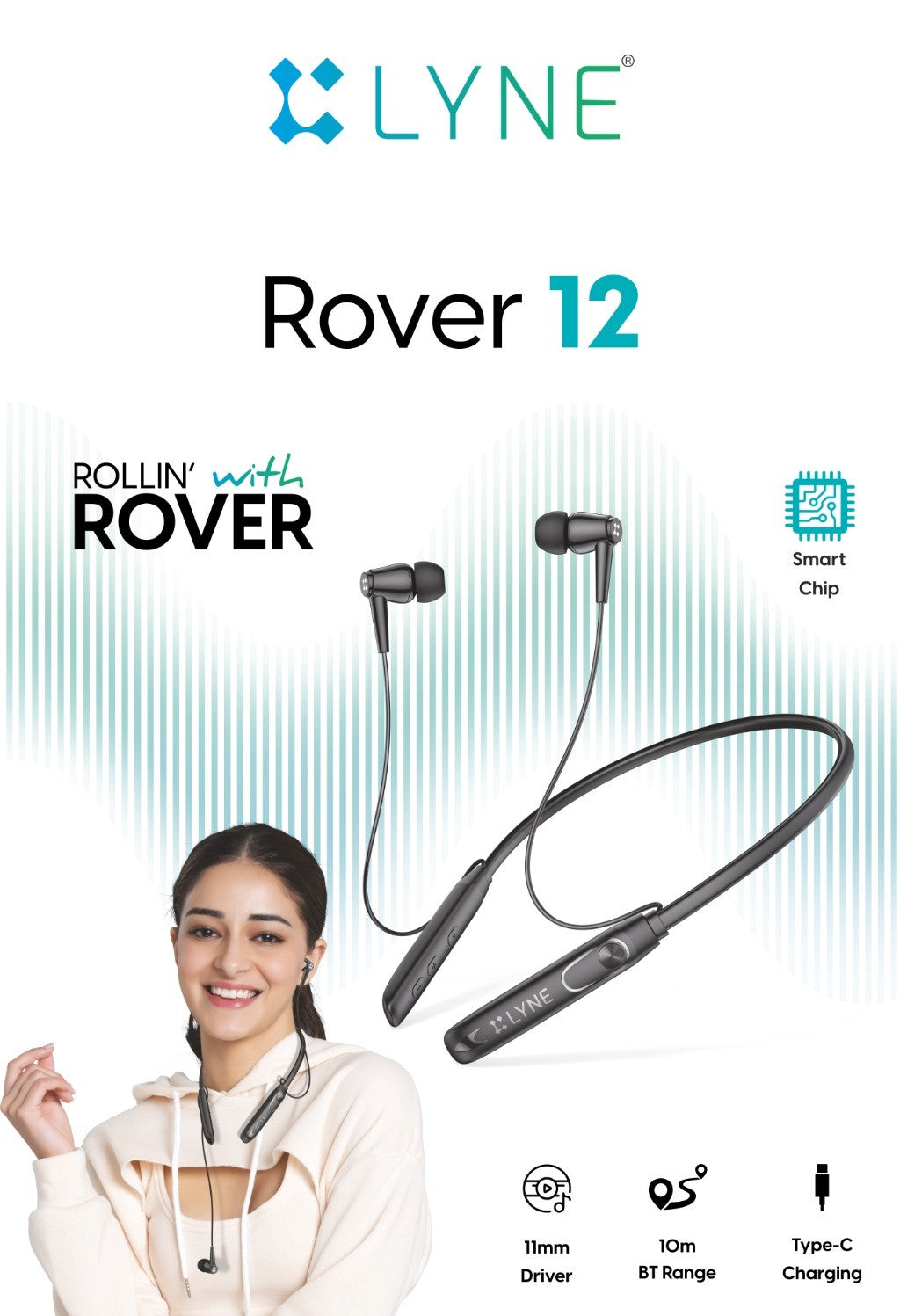 LYNE Rover 12-Super Bass wireless 24hr Music Play time bluetooth NeckBand