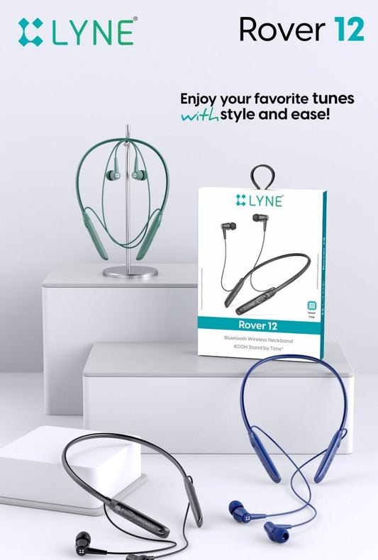 LYNE Rover 12-Super Bass wireless 24hr Music Play time bluetooth NeckBand