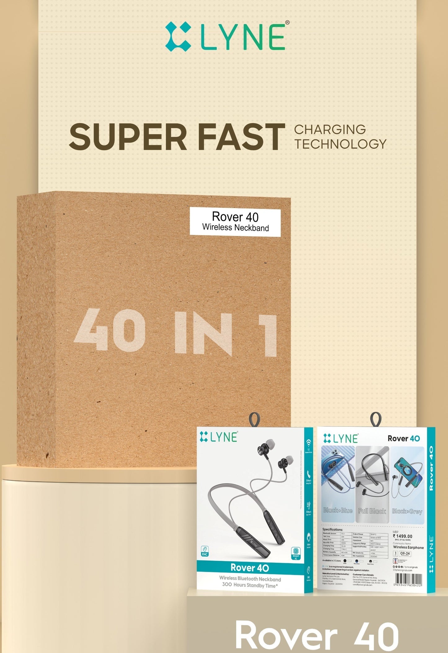 LYNE Rover 40- Super Bass 30hrs Music Time bluetooth neckband