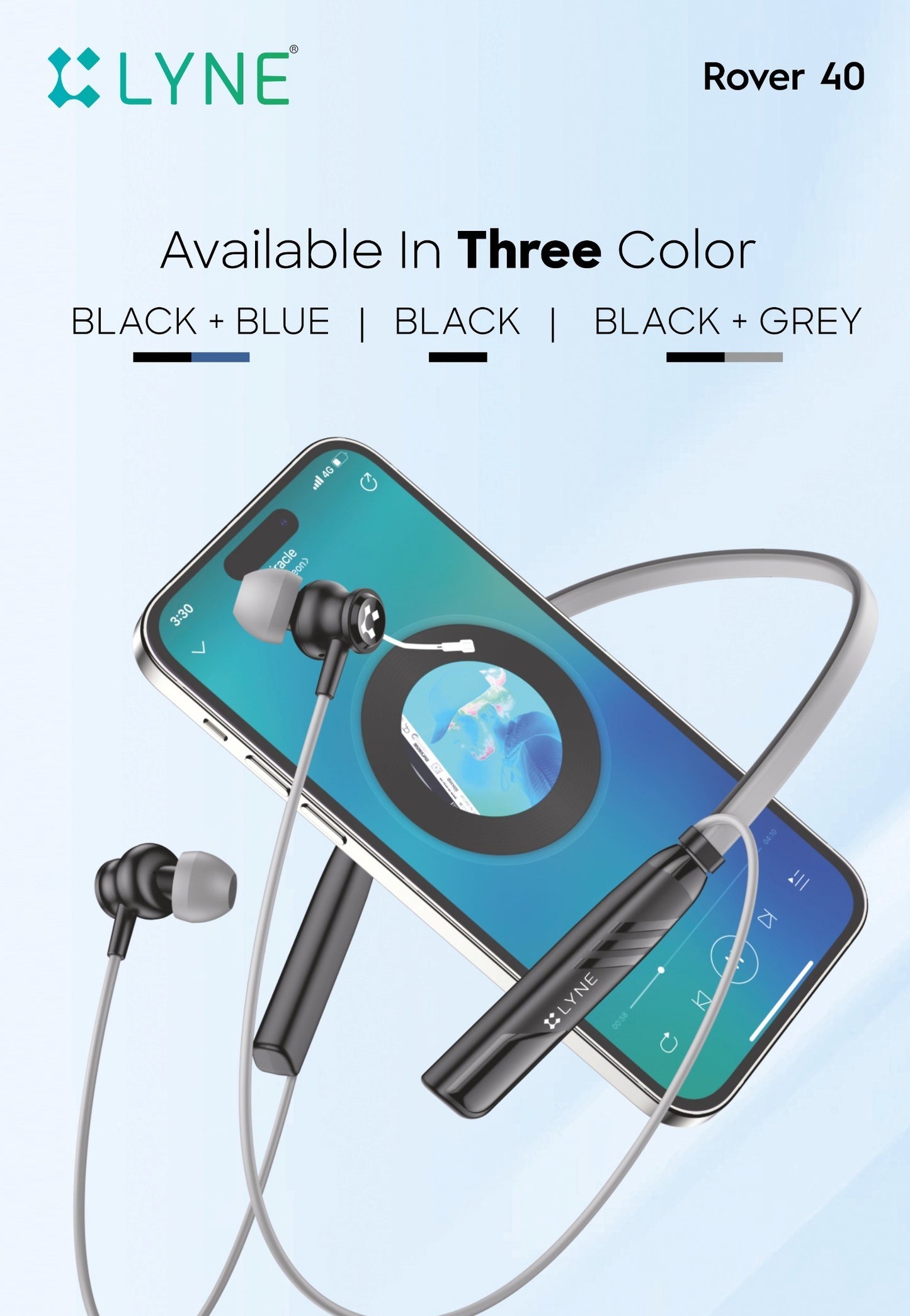 LYNE Rover 40- Super Bass 30hrs Music Time bluetooth neckband