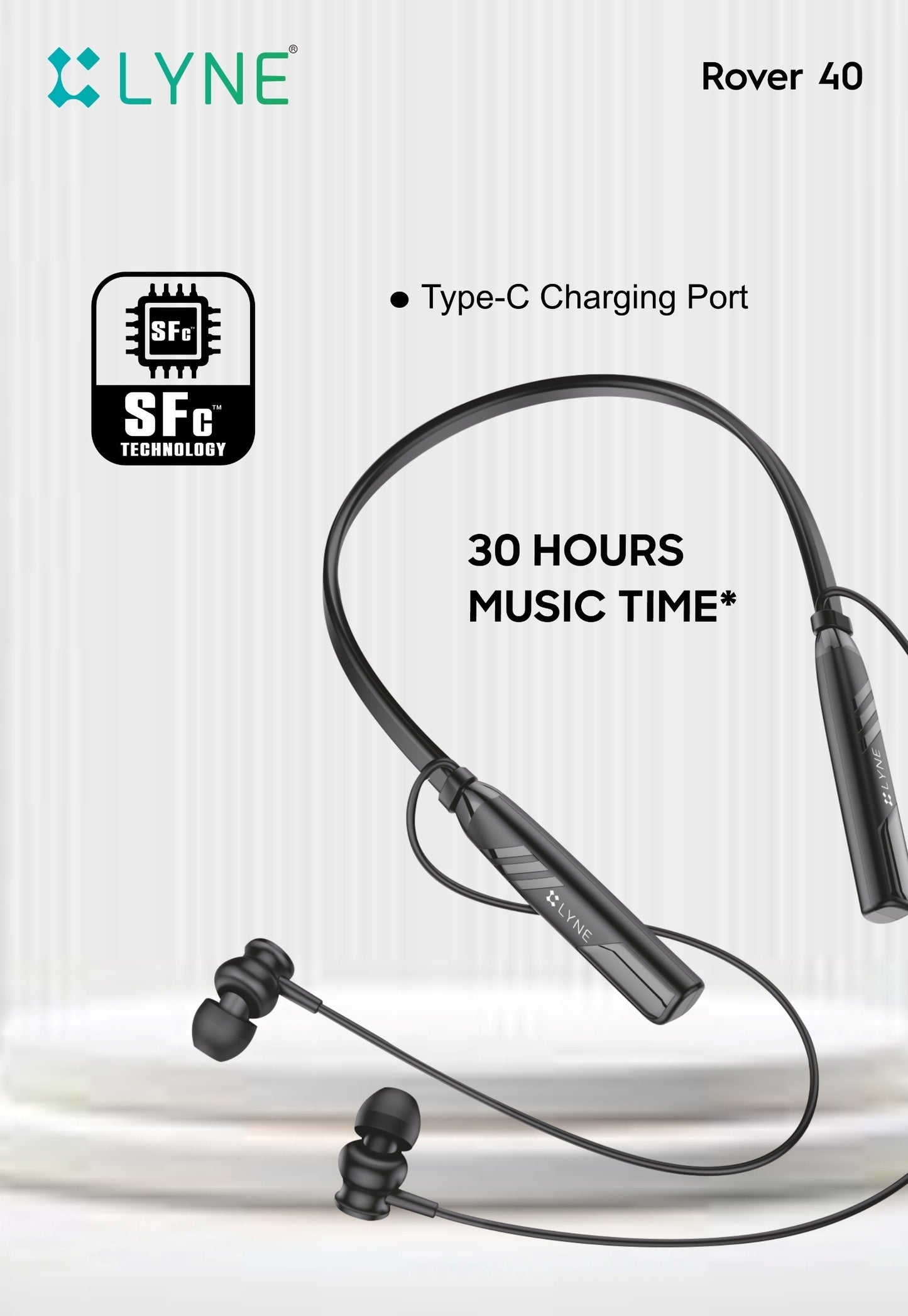 LYNE Rover 40- Super Bass 30hrs Music Time bluetooth neckband