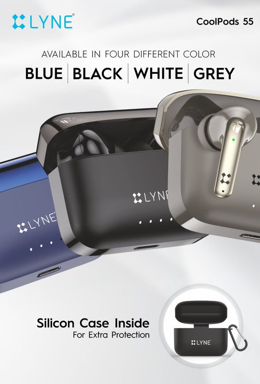 LYNE Coolpods 55- Bluetooth Earbuds with Gaming Mode, ENC Mic & 50 Hours Playtime" Bluetooth