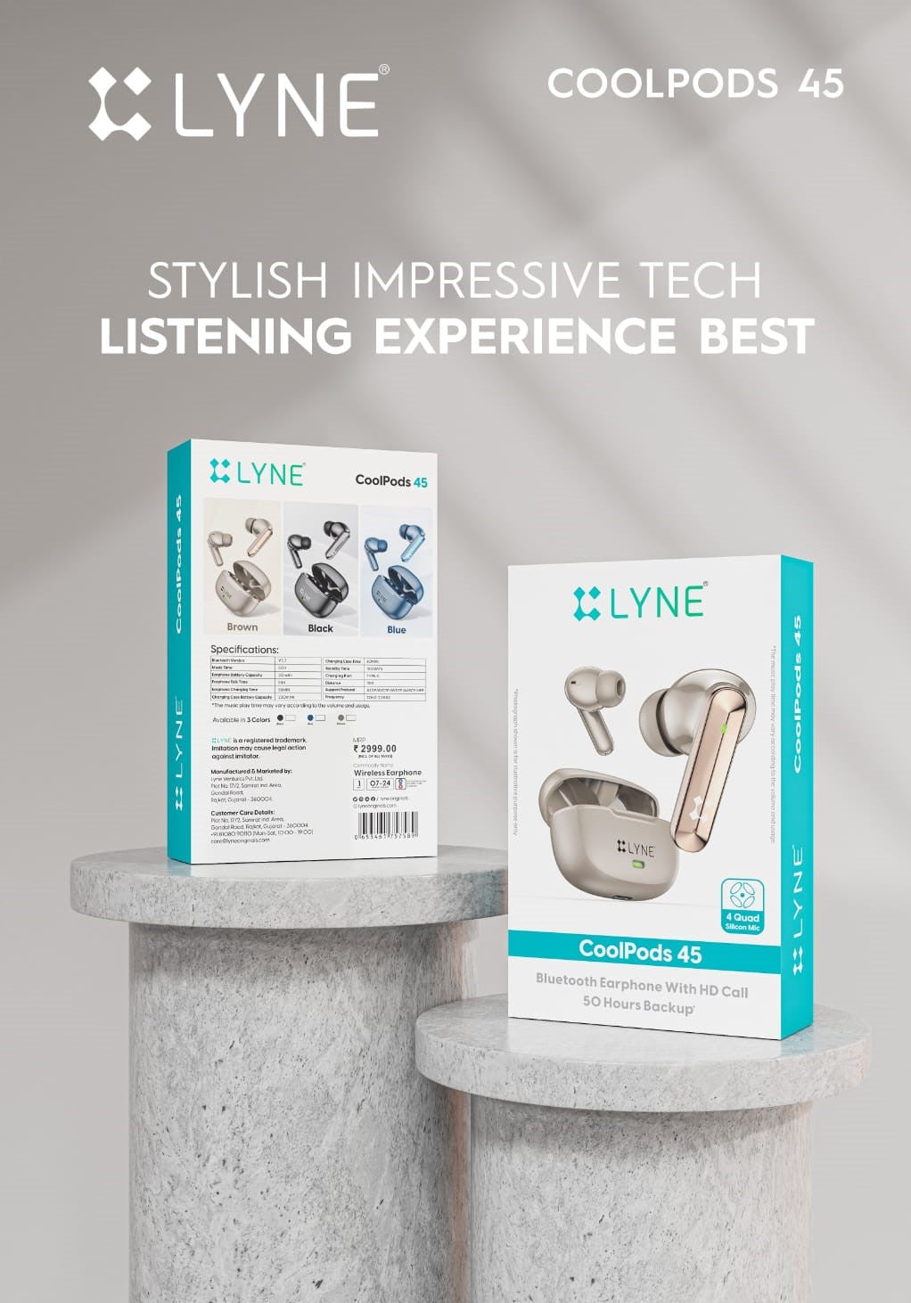 LYNE Coolpods 45 -True Wireless Earbuds with Deep Bass, ENC Mic & Upto 40H Playtime Bluetooth